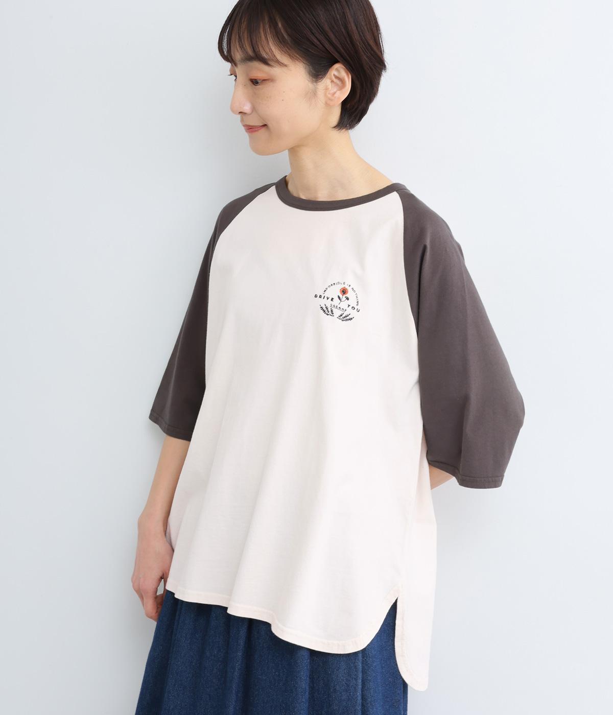 コットン天竺ロゴ刺繍ラグランTシャツ(アイボリー-F)