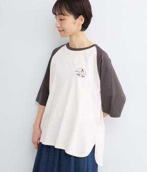 コットン天竺ロゴ刺繍ラグランTシャツ(アイボリー-F)