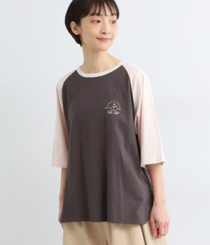 コットン天竺ロゴ刺繍ラグランTシャツ(チャコールグレー-F)