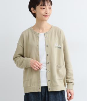裏毛木のさがら刺繍カーディガン