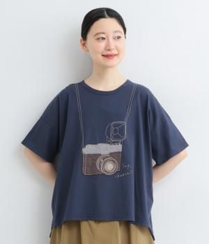 薄地天竺カメラパッチワークTシャツ(ネイビー-F)