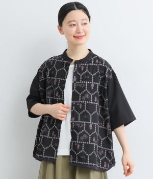 おうち×ネコ　透かし刺繍シャツ(ブラック-F)