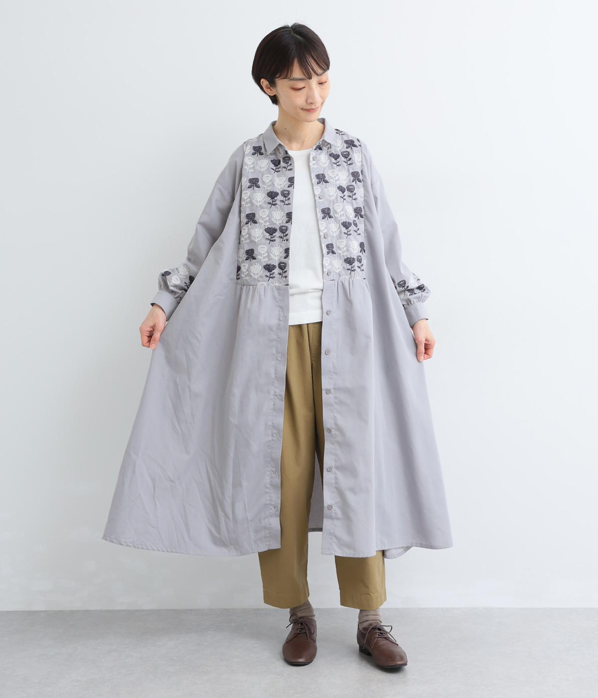 2色北欧花刺繍ワンピース(グレー-F)