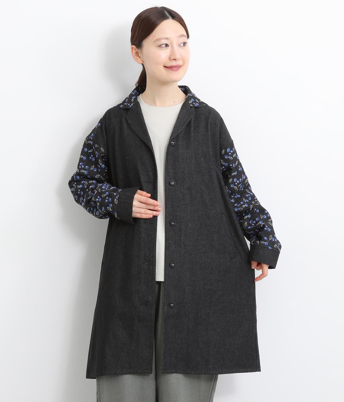 ブルーベリー刺繍テーラードコート(ブラック-F)