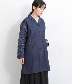 ブルーベリー刺繍テーラードコート(インディゴ-F)