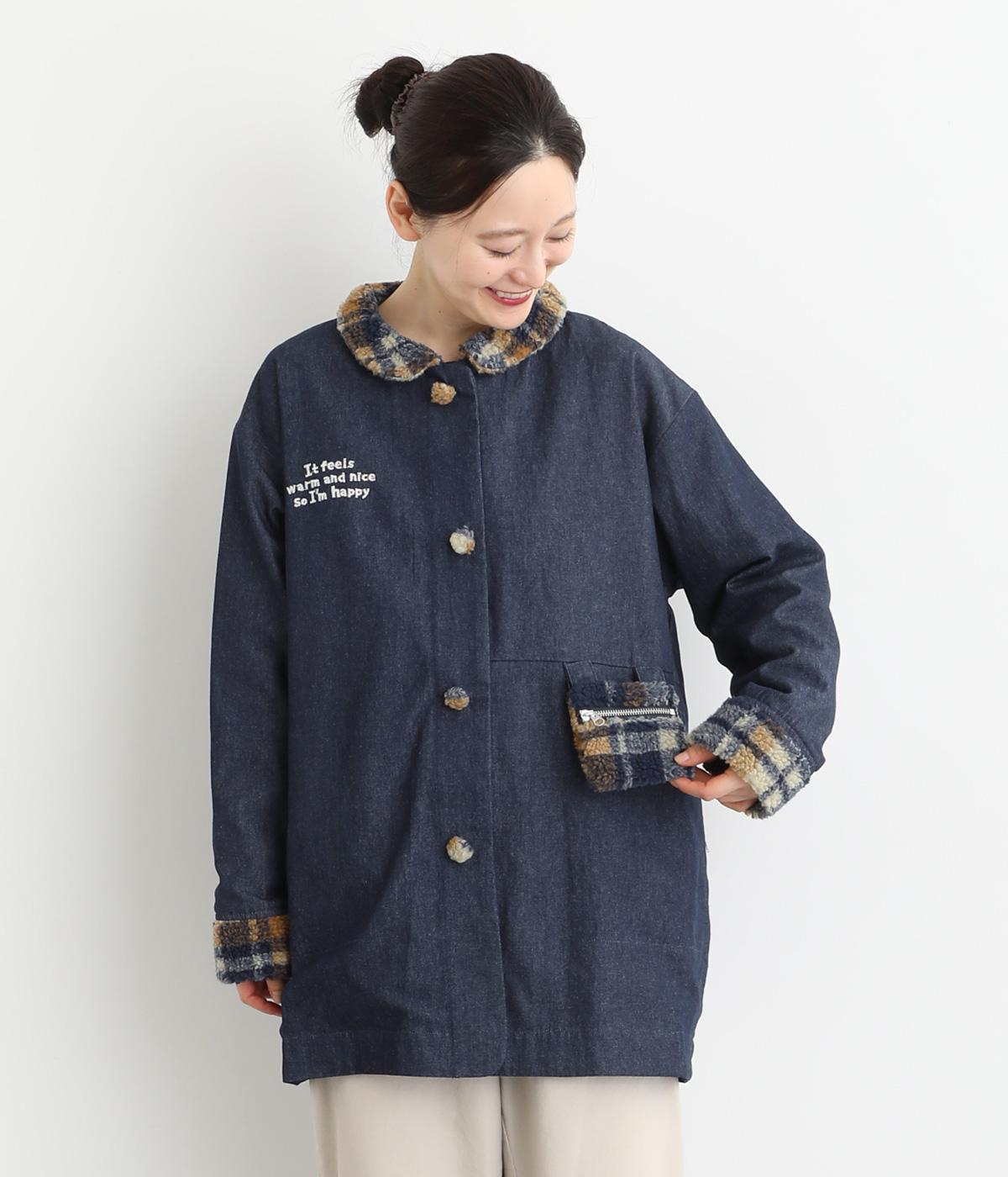 80Z デニムロゴ刺繍ミドルコート(インディゴ-F)