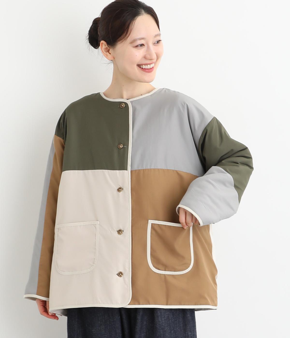 配色切替えリバーシブルブルゾン(アイボリー-F)