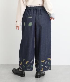80Z デニム靴下刺繍バルーンパンツ(インディゴ-F)