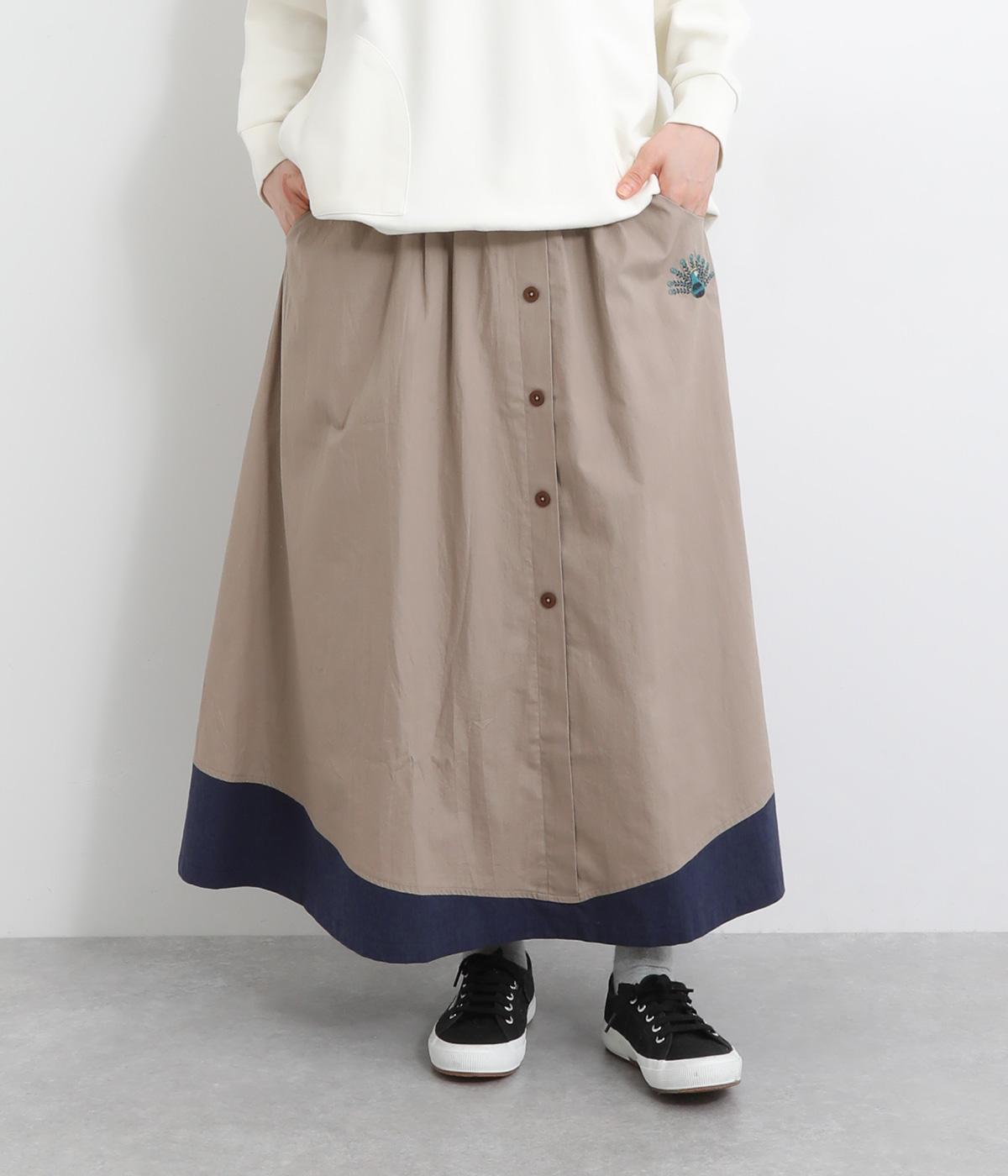 クジャク刺繍スカート(ベージュ-F)