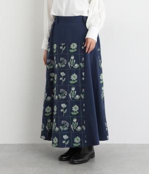 コットンお花とライン刺繍スカート(ネイビー-F)