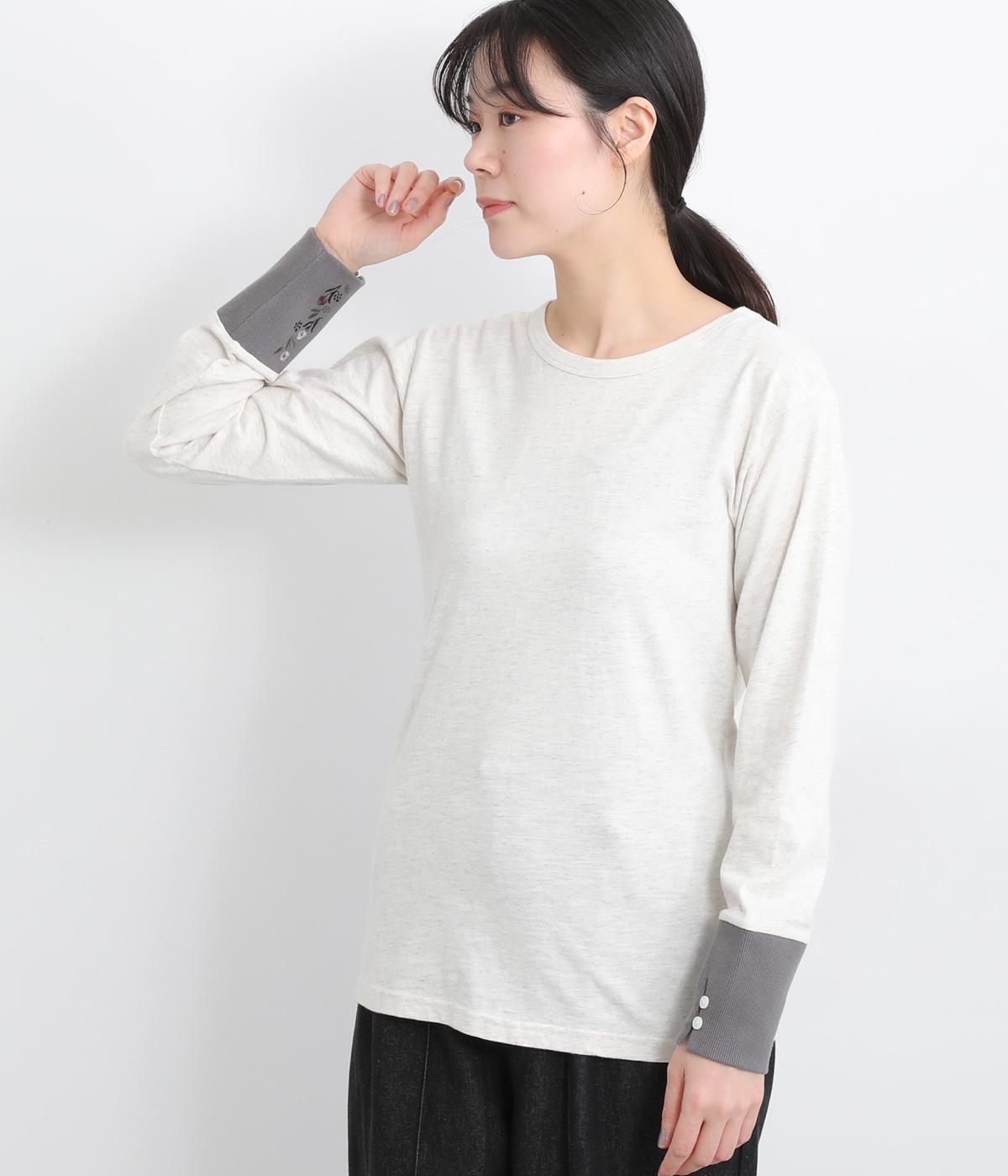 リブ切替え刺繍ロングスリーブ(アイボリー-F)