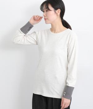 リブ切替え刺繍ロングスリーブ(アイボリー-F)