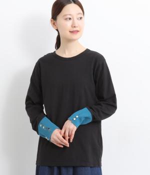 リブ切替え刺繍ロングスリーブ(ブラック-F)