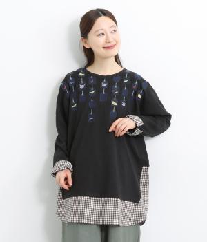 紅茶パック刺繍チュニック(ブラック-F)