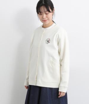 トリ刺繍切替えカーディガン(アイボリー-F)