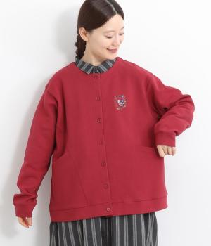 トリ刺繍切替えカーディガン(レッド-F)