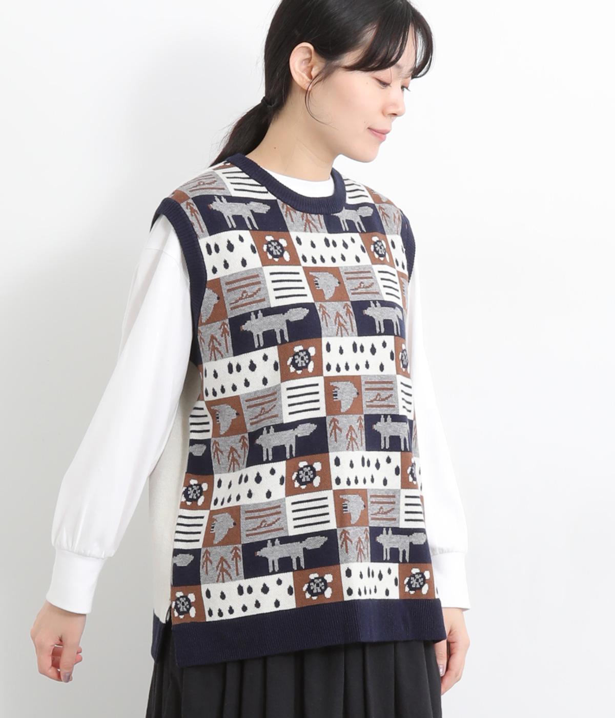 空と森と海ジャカードベスト(アイボリー-F)