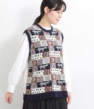 空と森と海ジャカードベスト(アイボリー-F)