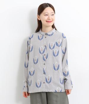 花と羊ジャカードシャツ(グレー-F)