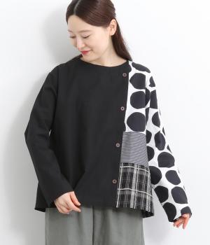 ドットプリント切替えブラウス(ブラック-F)