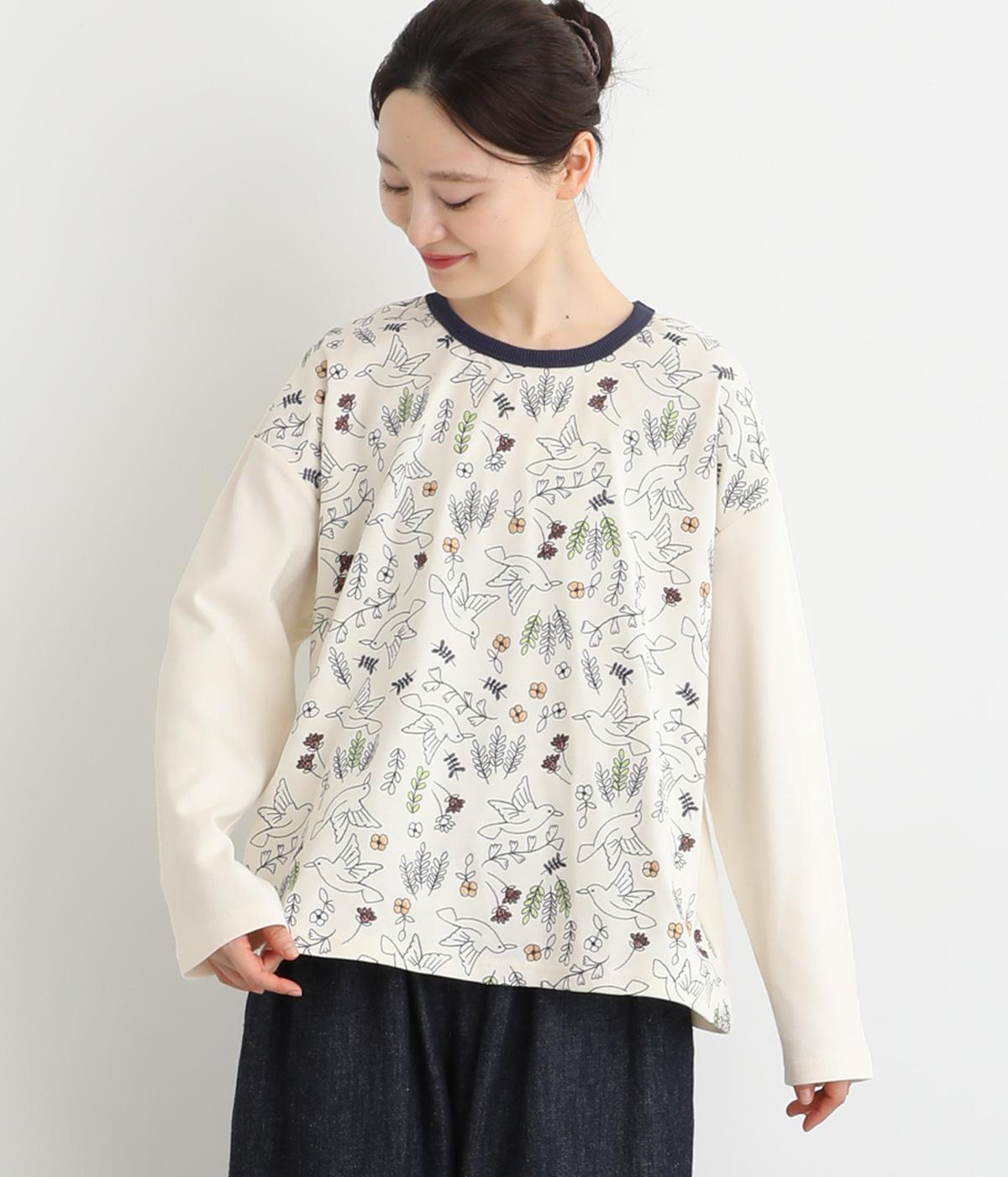 コットン北欧バード刺繍プルオーバー(アイボリー-F)