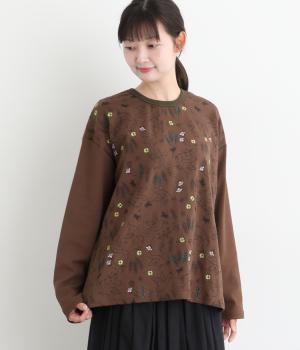 コットン北欧バード刺繍プルオーバー(ブラウン-F)
