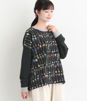 裏毛いろいろ紅茶刺繍プルオーバー(ブラック-F)
