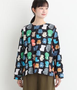 コットンネコといすのプリントブラウス