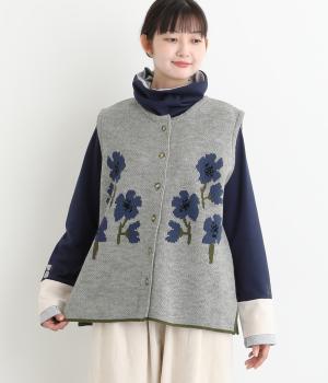 花ジャカードベスト(杢グレー-F)