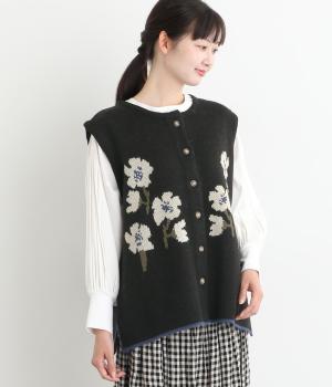 花ジャカードベスト(ブラック-F)