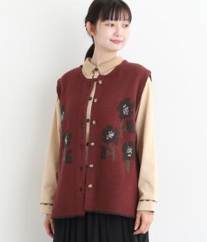 花ジャカードベスト(レッド-F)