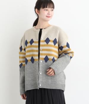 三段ジャカードカーディガン(アイボリー-F)