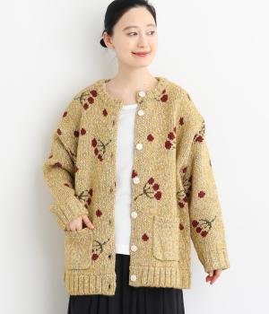 お花ジャカードカーディガン(マスタード-F)