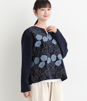 コットン花刺繍ブラウス(ネイビー-F)