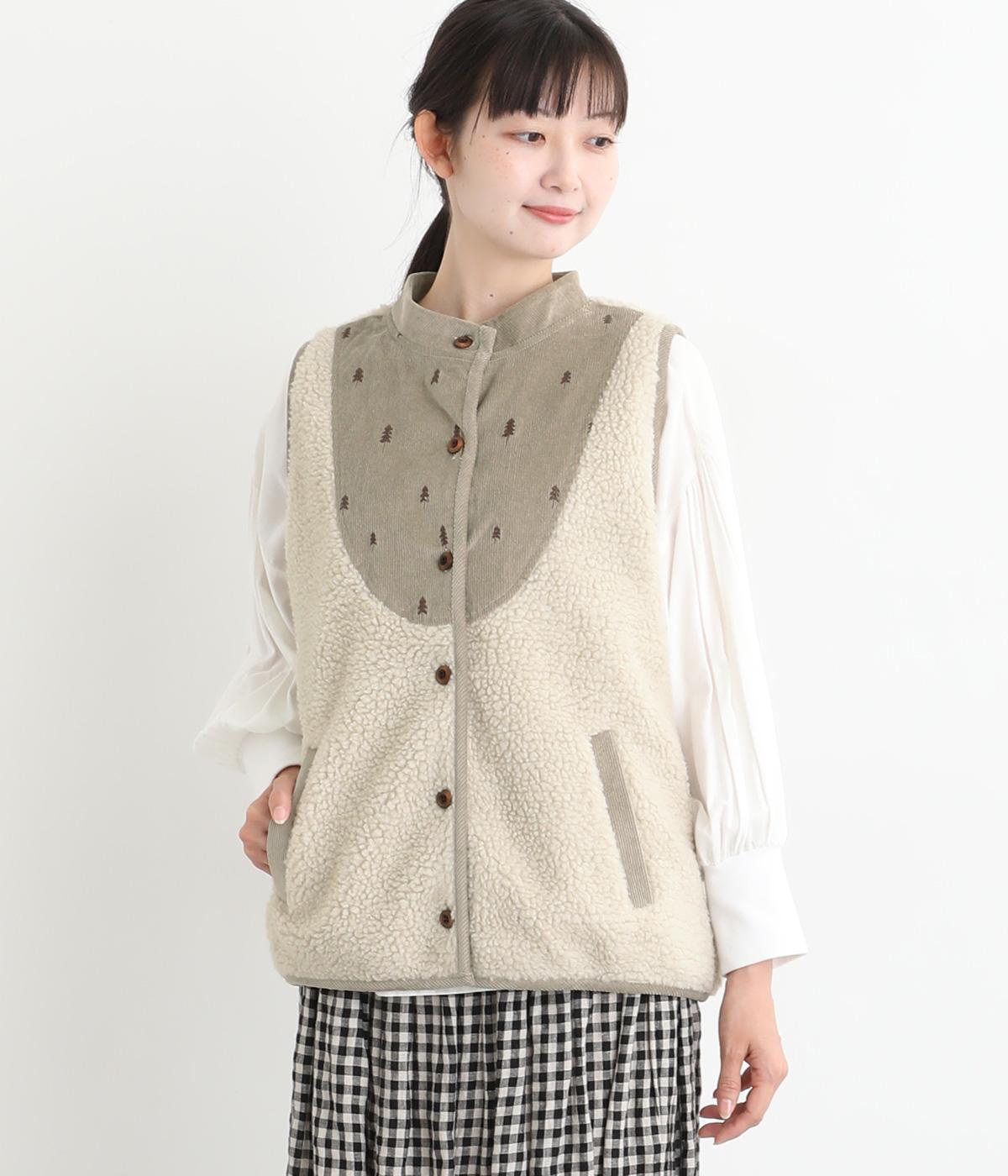 配色ボアベスト(アイボリー-F)