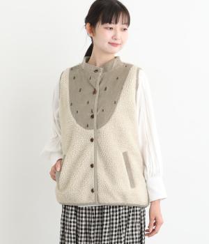 配色ボアベスト(アイボリー-F)