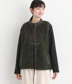 配色ボアベスト(カーキ-F)