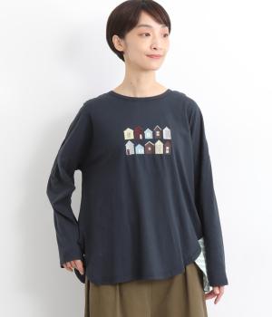 微起毛コットン天竺タウン刺繍ワイドプルオーバー(ネイビー-F)