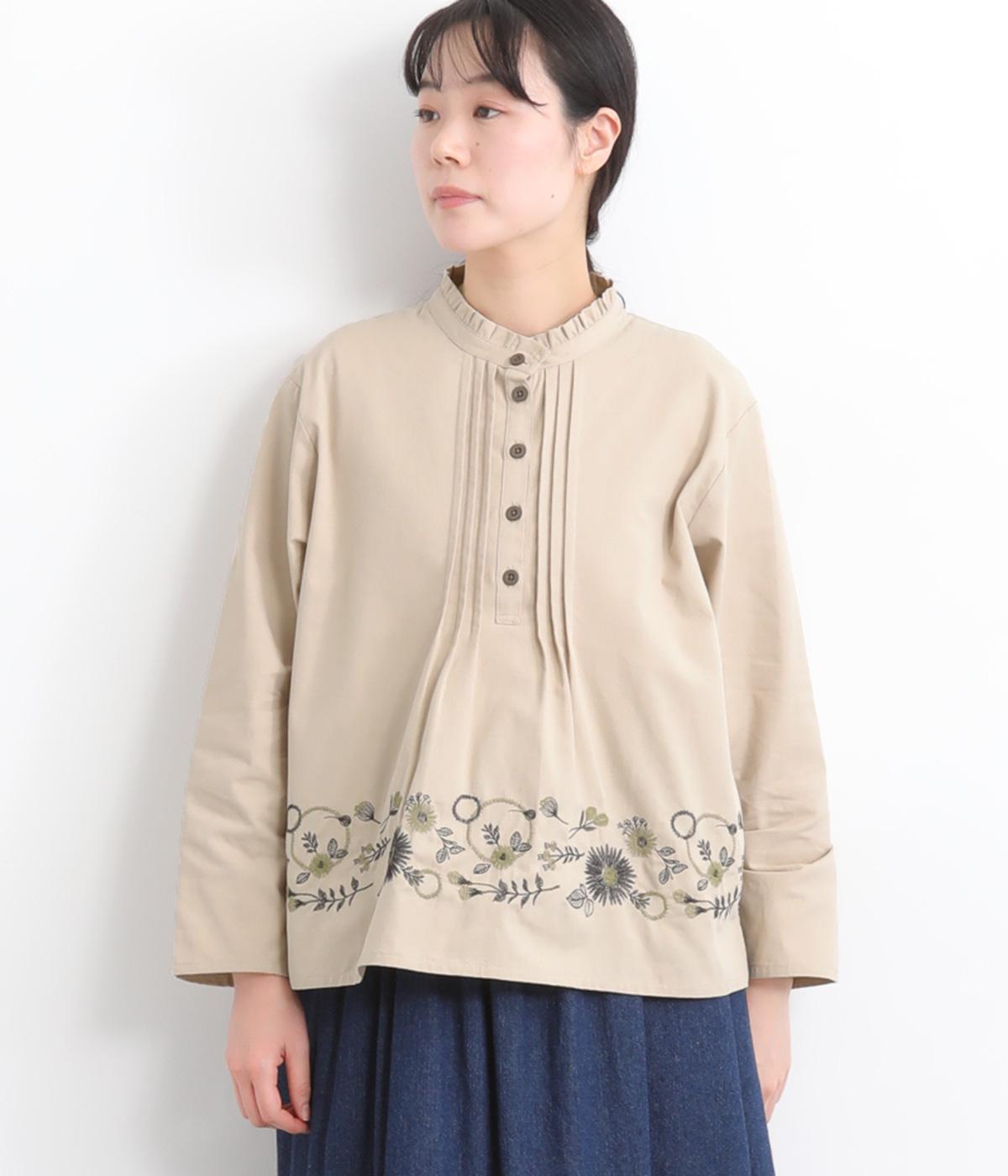 コットン布帛花パーツ刺繍ブラウス(ベージュ-F)
