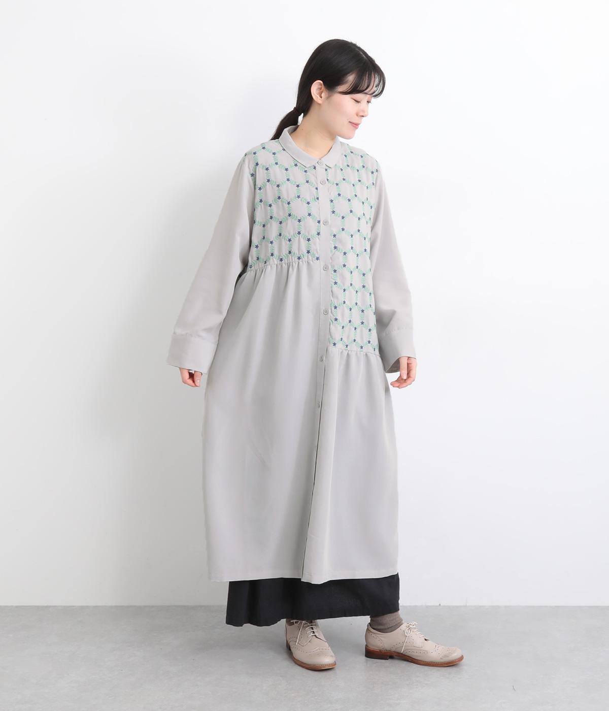 ソフトスラブテンセルアシンメトリー切替えワンピース(グレイ-F)