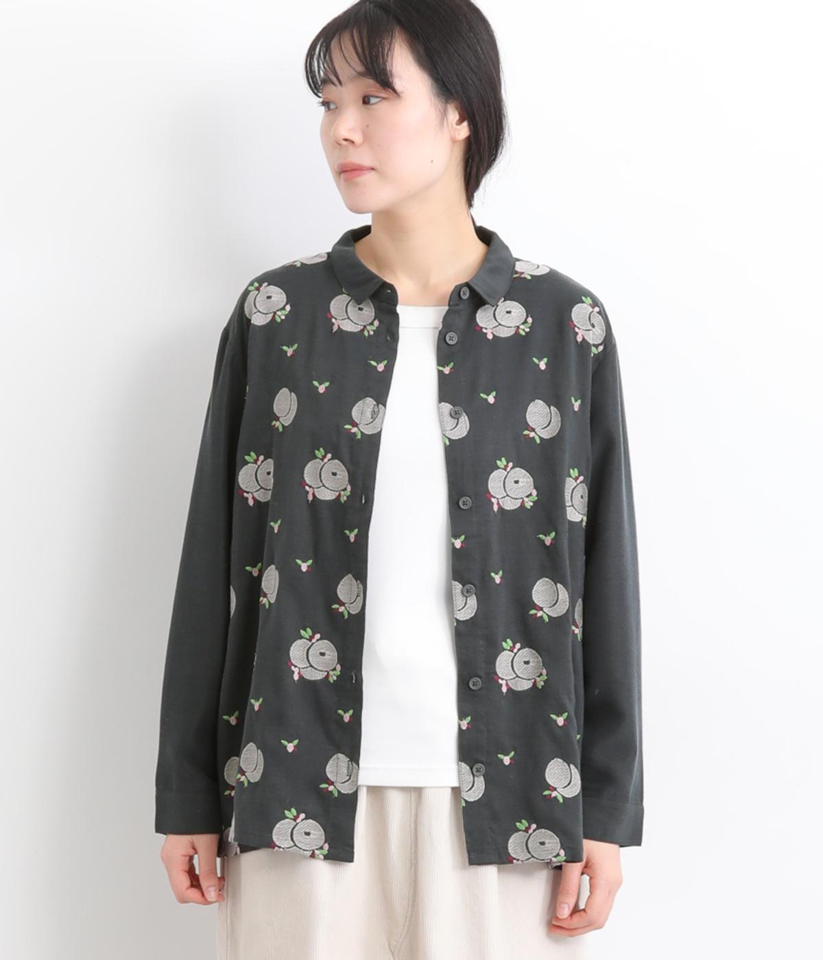 ソフトスラブテンセルフルーツ刺繍シャツ(スミクロ-F)