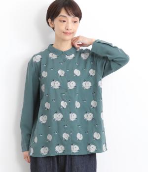 ソフトスラブテンセルフルーツ刺繍シャツ(ブルー-F)