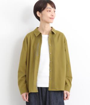 ポリエステルレーヨンはっぱ刺繍シャツ