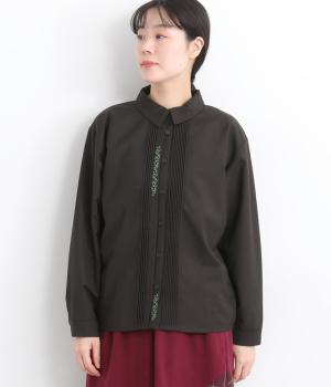 ポリエステルレーヨンはっぱ刺繍シャツ(ブラック-F)