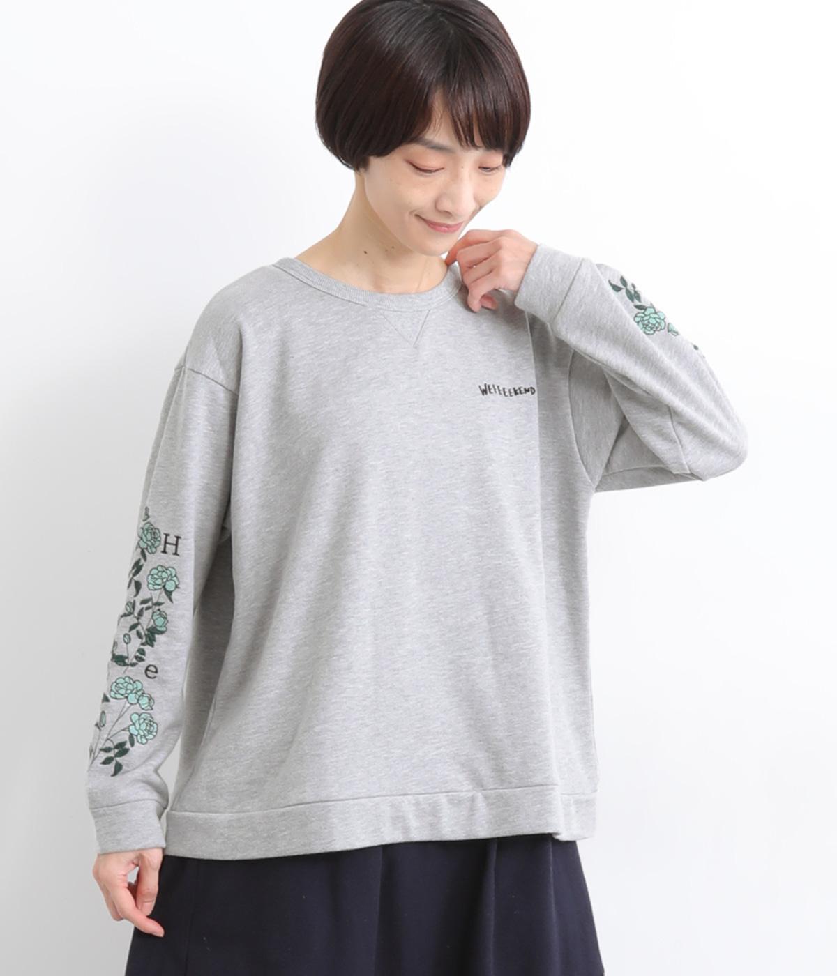 裏毛植物ロゴ刺繍プルオーバー(杢グレイ-F)