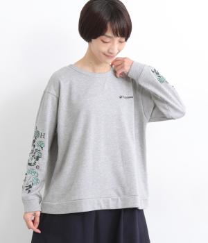 裏毛植物ロゴ刺繍プルオーバー(杢グレイ-F)