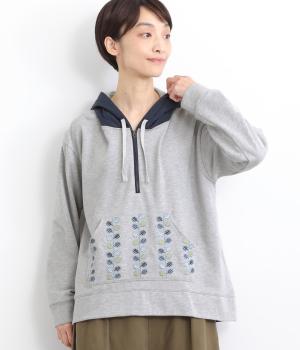 裏毛葉っぱ刺繍パーカー