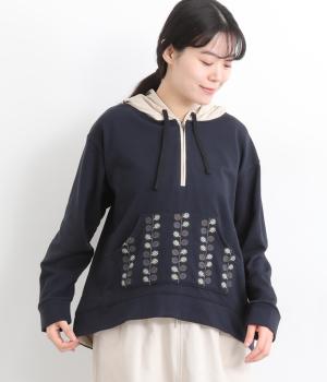 裏毛葉っぱ刺繍パーカー(ネイビー-F)