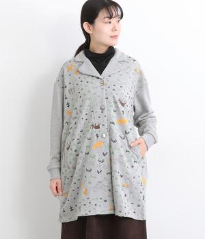 裏毛森刺繍チュニックカーディガン