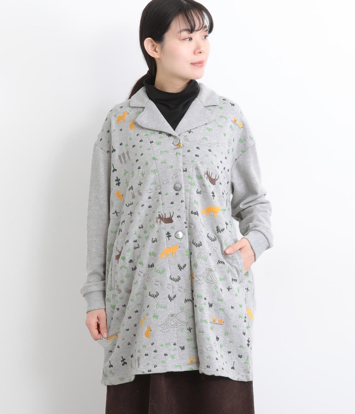 裏毛森刺繍チュニックカーディガン(杢グレイ-F)